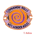 Feminist embroidered patch with Cinnamon Rolls Not Gender Roles text, 7.8x6cm size - CINNAMON ROLLS Round Style (PE6223CT)