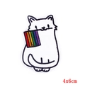 Cute white cat embroidery patch holding a rainbow flag, DIY craft decor, 4x6cm size - Cat With Rainbow Flag Style (PE6360CT)