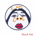 6.7cm circular embroidered patch featuring 'I am cool' text and face design - Cool Face Style (PE4963CT)