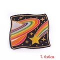 Space themed planet and meteor embroidery patch with gold stars 7.6x6cm size - Rainbow Planet Style (PE5642CT)