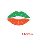Neon green and orange embroidered lip patch, punk style DIY clothing accessory, 5.2x3.2cm - Green Orange Contrast Lips (PE9632CT)