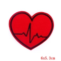 Close-up of red heart embroidery patch with black heartbeat line, size 6x5.3cm - EKG Heart Style (PE6377CT)