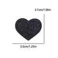 Glitter heart embroidered patch in black with silver sequins, size 3.2x2.7cm - Small (3.2x2.7cm) / Black