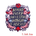 Floral embroidered letter patch with inspirational gold quote on navy twill fabric - Inspirational Quote Rose Style (PE6602CT)