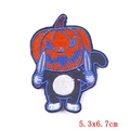 Close-up of Halloween pumpkin cat embroidery patch with precise stitching, size 5.3x6.7cm - Pumpkin Head Black Cat (PE6610CT)