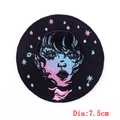 7.5cm round feminist embroidery patch with abstract face and star details for DIY apparel - Adhesive Backing Patch / Starry Face Style (PE6642CT)
