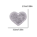 Silver-purple glitter heart embroidery patch with dimensions 3.2cm x 2.7cm for DIY clothing - Small (3.2x2.7cm) / Silver