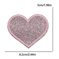 Pink heart embroidery patch with glitter finish and size measurements for accessories - Large (6.2x5cm) / Mixed Pink