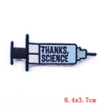 Blauer Spritzen Aufnäher mit Thanks Science Schriftzug Maße 8.4x3.7cm groß - Thanks Science Spritze (PE6212CT) / 8.4x3.7cm