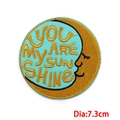 7.3cm Sun and Moon embroidery patch with You Are My Sunshine text on white background - Hot Melt Adhesive Patch / Lake Blue Personified Moon (PE6706CT)