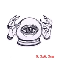 Gothic crystal ball and hands embroidery patch in black and white, size 9.3x6.3cm - Crystal Ball Eye Style (PE6459CT)