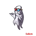 Detail of funny 3D gorilla embroidery patch with 5x8cm size label for DIY apparel - Humanoid Creature With 3D Glasses (PE6812CT) / Adhesive Backing Patch
