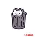 Detailed embroidery of white cat in a trash can patch, size 4.5x6cm for DIY apparel - 4.5x6cm Size