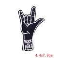 Écusson brodé geste de main Rock and Roll noir et blanc, taille 4,4x7,9 cm - Style De Geste De La Main Rock (PE6596CT)