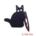 Creepy cute black cat embroidered patch holding a knife with blood detail 5.7x6.2cm - Black Cat with Dagger (PE6593CT)