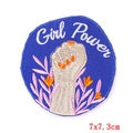 7x7.3cm embroidered Girl Power fist patch with pink leaves and orange floral accents - Adhesive Backing Patch / Girl Power Fist Style (PE6616CT)