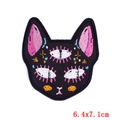 Embroidered black cat patch with three pink eyes for DIY jackets size 6.4x7.1cm - Creative Cat Head Pattern (PE6230CT) / Hot Melt Adhesive