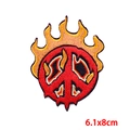 Embroidered peace sign patch with flame design in red and orange colors, 6.1x8cm size - Peace Flame Style (PE7061CT)