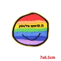 Rainbow circle embroidered patch with you're worth it text and smile face, 7x6.5cm - Rainbow Smile (PE7090CT)
