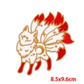 Embroidered Nine-Tailed Fox patch in red and gold for DIY clothing decoration 8.5x9.6cm - Red Nine-Tailed Fox (PE7194CT)