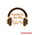 Detail of music theme headphone embroidery patch with Music Is My Life text and waveform - Headphones (PE7122CT)
