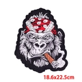 Großer Gorilla-Biker-Stickaufnäher mit rotem Bandana und Zigarre, Größe 18,6x22,5 cm - Rotes Halstuch Zigarre Gorilla (DB0930CT)