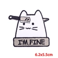 Cartoon cat embroidery patch I'M FINE cat with knife iron-on patch for clothing 6.2x5.5cm - I'm Fine Style (PE7346CT)
