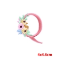 Detail of pink flower embroidered letter Q patch with sharp needlework and 4x4.6cm size - Letter Q (PE7615CT-Q)