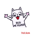 Cartoon white cat embroidery patch featuring Hug Me Please text for clothing 7x5.5cm - Hug Me Style (PE7347CT)