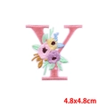 Detail of embroidered pink letter Y patch with colorful floral motifs, size 4.8x4.8cm - Letter Y (PE7615CT-Y)