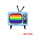 Retro TV embroidered patch with rainbow screen for DIY clothing decoration 6x7.2cm - Rainbow Screen Retro TV Style (PE7632CT)