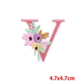 Floral letter V embroidery patch with pink and yellow flowers for DIY sewing 4.7x4.7cm - Letter V (PE7615CT-V)