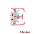 Pink embroidered letter E patch with colorful floral accents, 4.3x4.7cm iron-on applique - Letter E (PE7615CT-E)