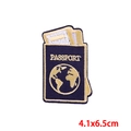 Blue passport embroidered patch with gold globe design and adhesive backing 4.1x6.5cm - Passport Style (PE6920CT) / Hot Melt Adhesive Patch / PE6920CT