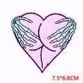Cartoon skeleton hands hugging pink heart embroidery patch, 7.5x6.8cm DIY iron-on applique - Skeleton Hands Heart (PE7869CT)