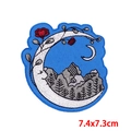 Detail view of colorful moon and mountain embroidery patch with 7.4x7.3cm dimensions - Blue Fantasy Natural Forest Moon Style (PE7901CT)