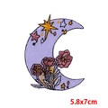 Colorful moon embroidered patch with flowers and stars for DIY clothing 5.8x7cm - Light Purple Moon Flower Stars Style (PE7902CT)