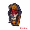 Punk skeleton lady embroidery patch with floral headpiece and coffin border for clothes - 5.5x9cm