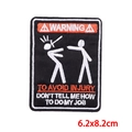 Warning embroidered patch for jackets featuring a punk skull style stickman design - Funny Warning Style (PE8536CT)