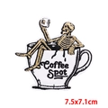 Detailed embroidery patch showing a skull in a Coffee Spot cup, size 7.5x7.1cm - Coffee Bath Skull (PE8112CT)