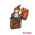 Punk skeleton and lighter flame embroidery patch for clothes and bags, size 6x7.9cm - Lighter Skull (PE8131CT)