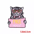 Embroidered cat patch with pink bowtie and glasses, Free Hugs design for DIY clothing - Free Hugs Striped Cat (PE8170CT)