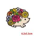 Detailed embroidery patch of a cute hedgehog with colorful flowers measuring 6.2x5.3cm - Hedgehog Flower (PE8330CT)