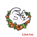Parche bordado de gato blanco y flores naranjas, accesorio DIY para ropa 5,5x4,7cm - Gato Guirnalda (PE8326CT)