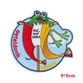 Detail of embroidered Oeteldonk frog patch with flag and 9x9cm dimensions for festival wear - Round Frog with Flag Style (PE8539CT)