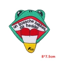 Cartoon green frog embroidery patch with Dutch dialect text for carnival costume DIY - Big Mouth Striped Frog Style (PE8546CT)