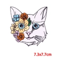 Embroidered cat patch with colorful floral eye pattern for DIY clothing 7.3x7.7cm - Floral Cat (PE8995CT)