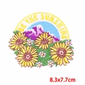 Embroidered Be The Sunshine patch with sunflowers and mountains, 8.3x7.7cm size - Round Sunflower (PE8996CT)
