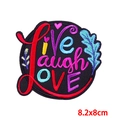 Colorful LIVE LAUGH LOVE embroidered patch for DIY clothing repair, 8.2x8cm round design - Live Laugh Love Slogan Style (PE8991CT)