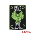 Detailansicht von Tarot-Totenkopf-Patch mit Kopfhörern und Game Over Stickerei - Skelett Kopfhörer Spiel Vorbei (PE8135CT)